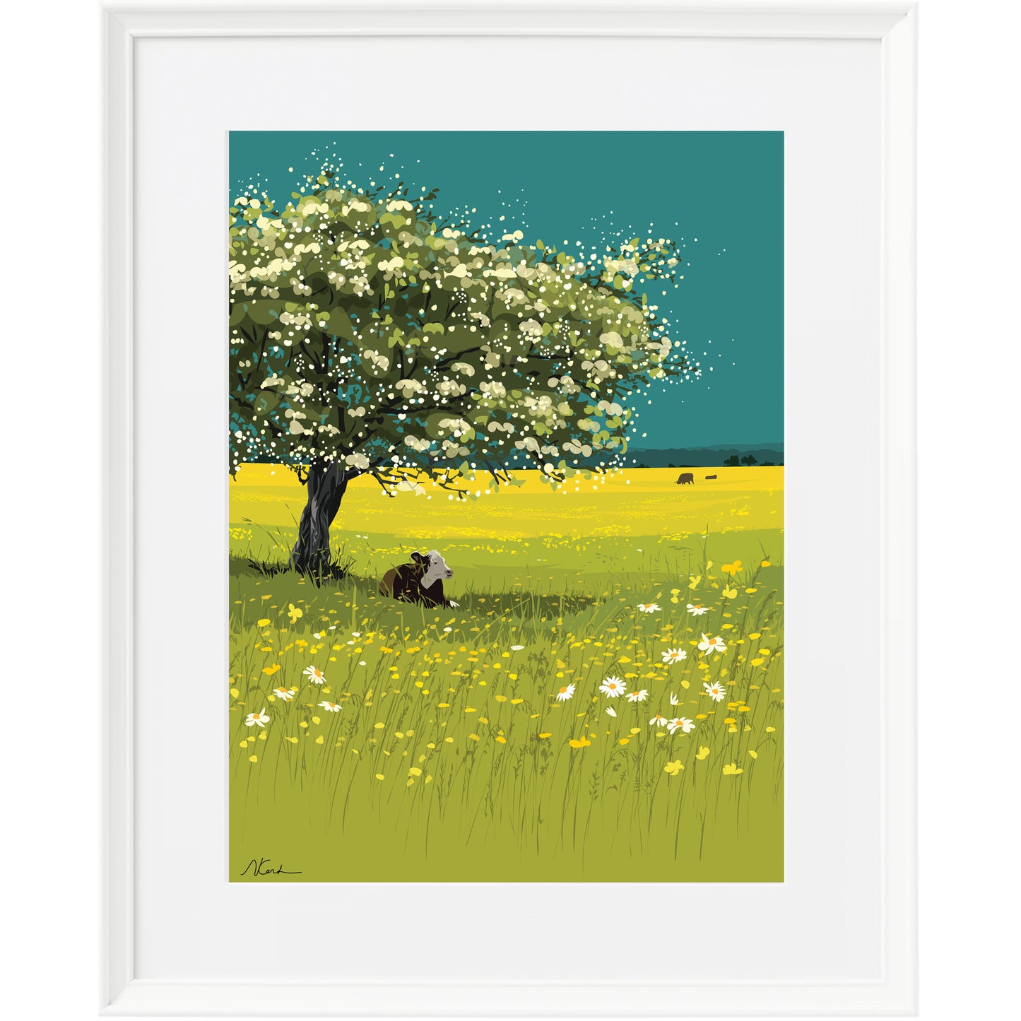 Buttercups and Blossom - Framed Art Print by Nichola Kent