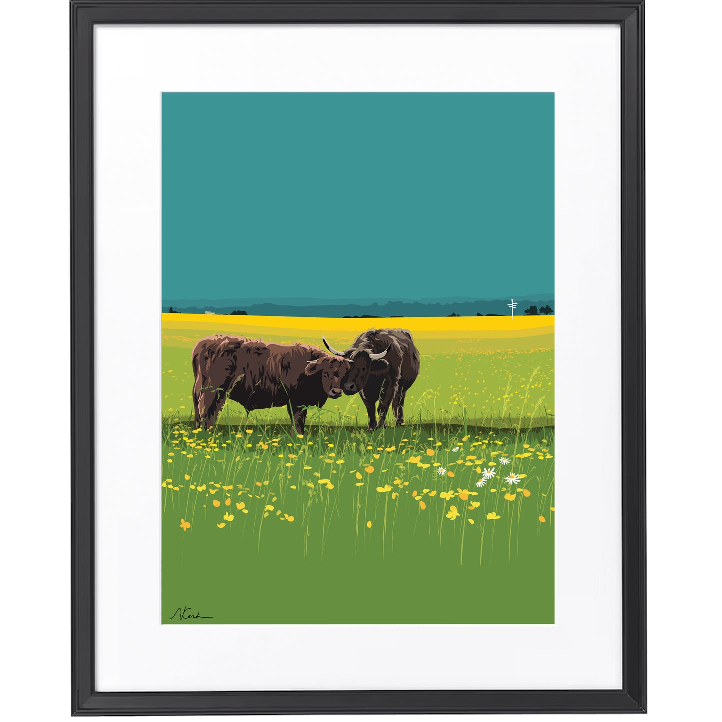 Buttercups and Cows - Framed Art Print by Nichola Kent