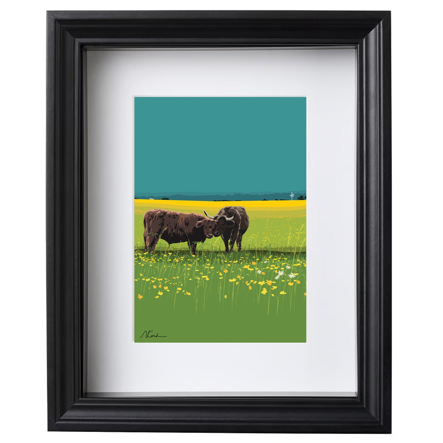 Buttercups and Cows - Framed Art Print by Nichola Kent