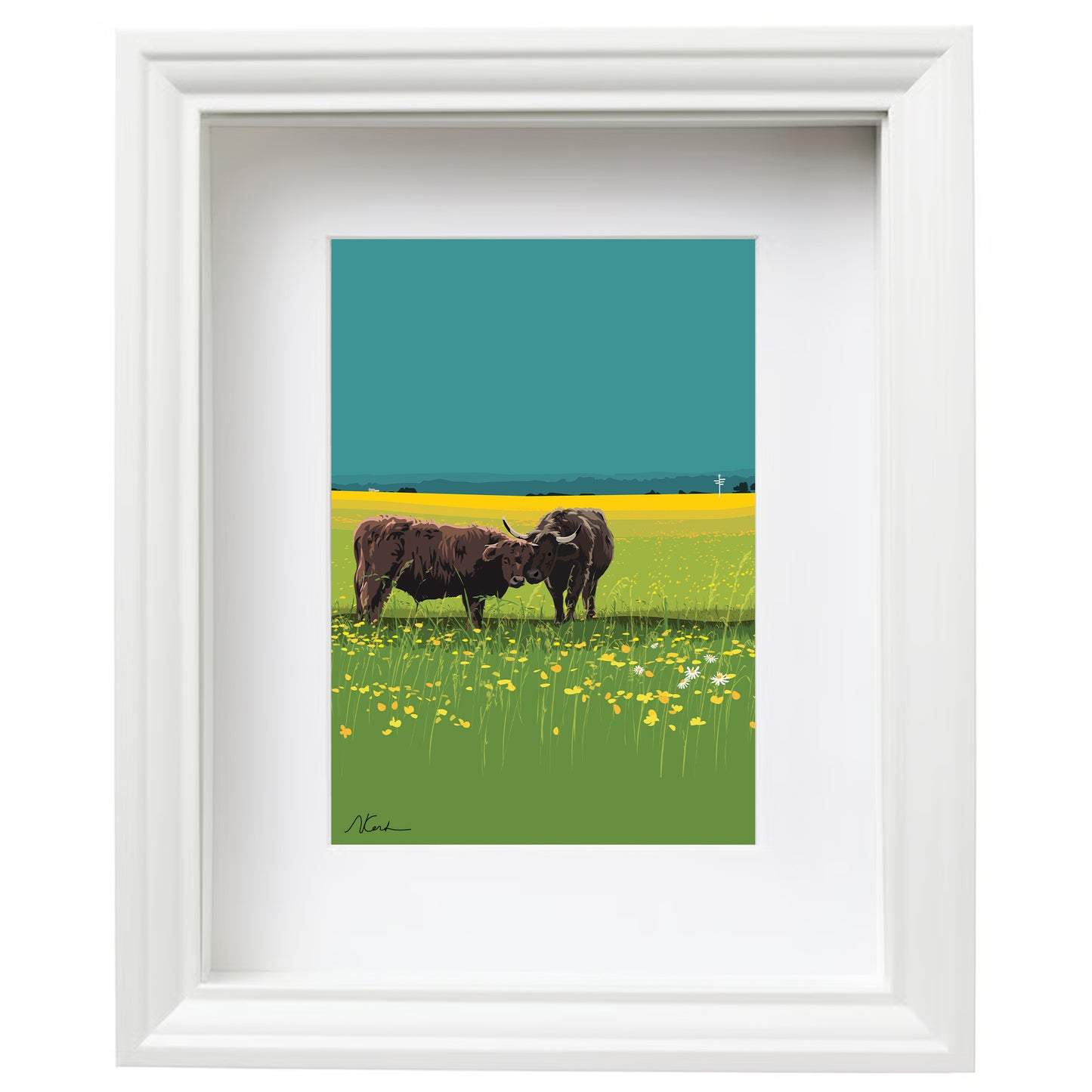 Buttercups and Cows - Framed Art Print by Nichola Kent