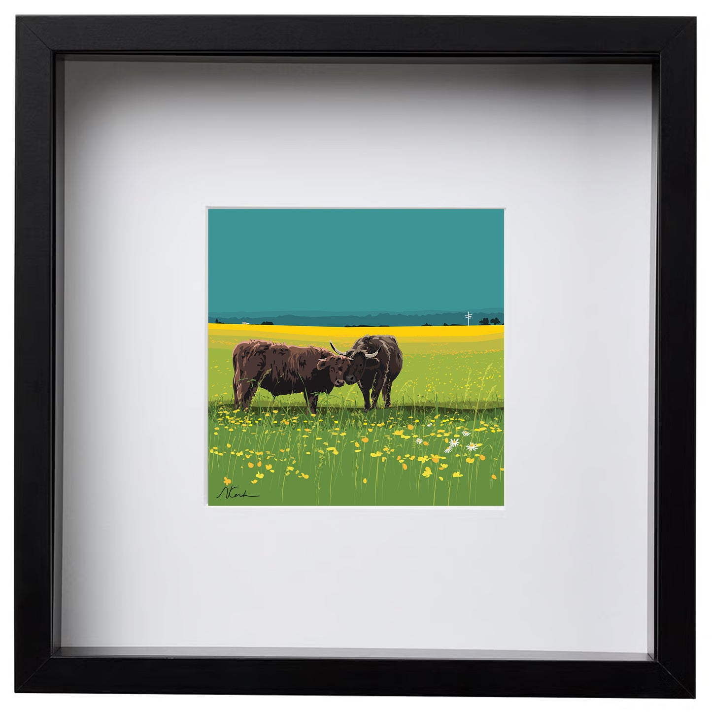 Buttercups and Cows - Framed Art Print by Nichola Kent