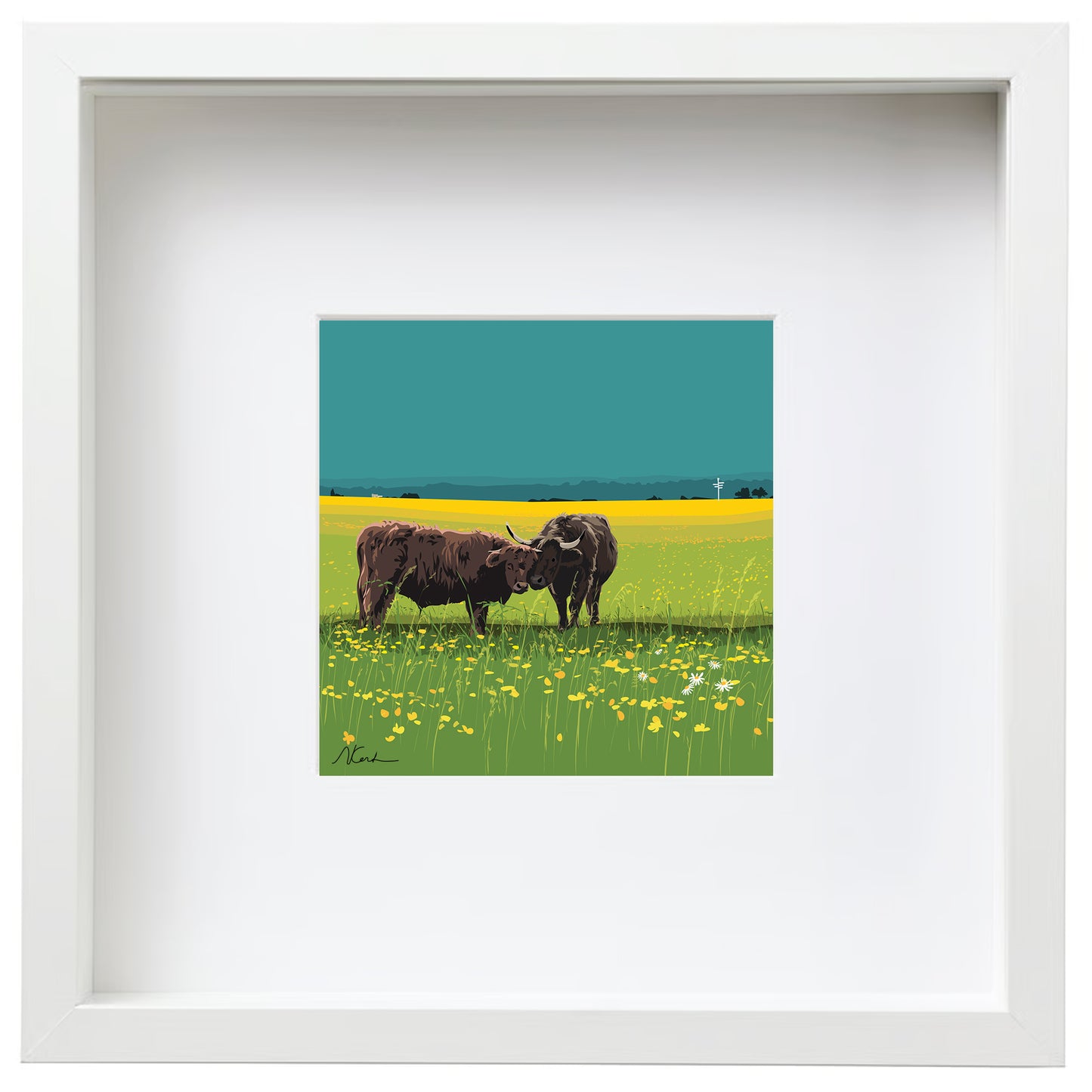 Buttercups and Cows - Framed Art Print by Nichola Kent