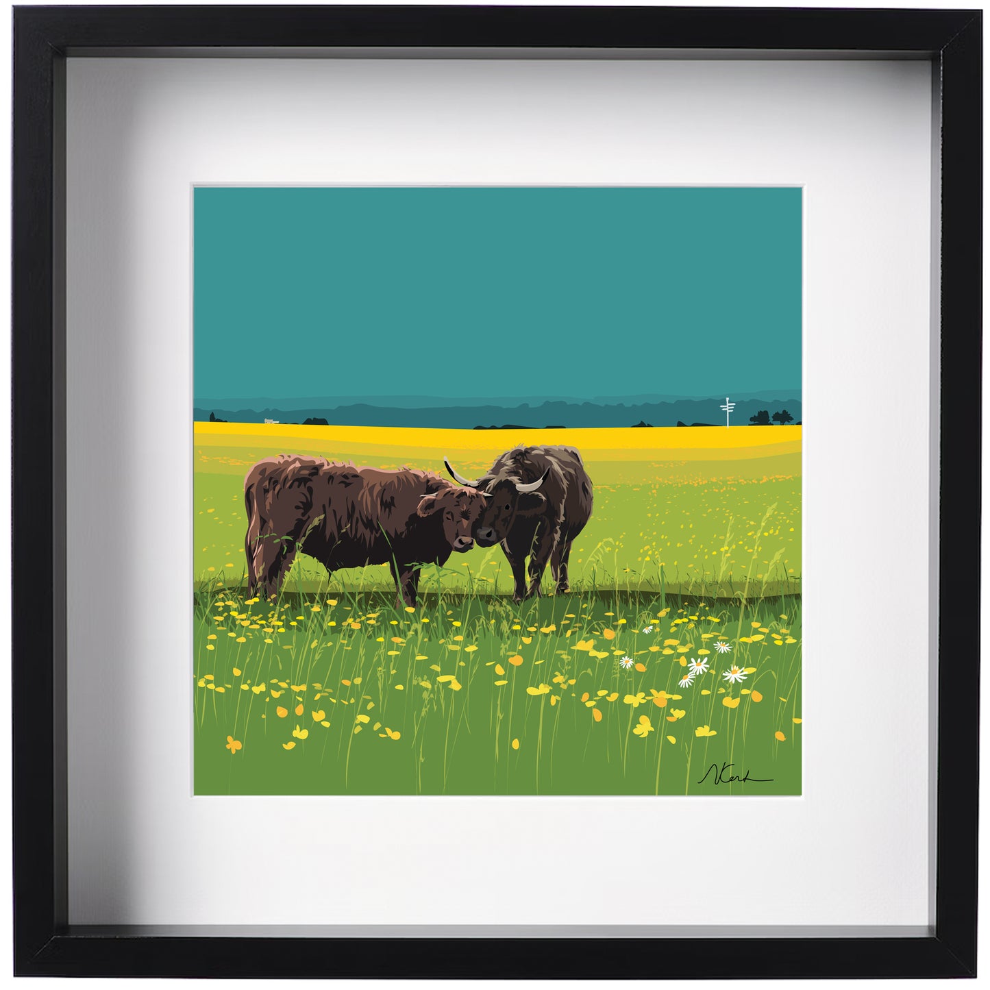 Buttercups and Cows - Framed Art Print by Nichola Kent