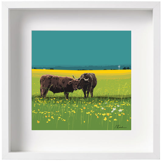 Buttercups and Cows - Framed Art Print by Nichola Kent