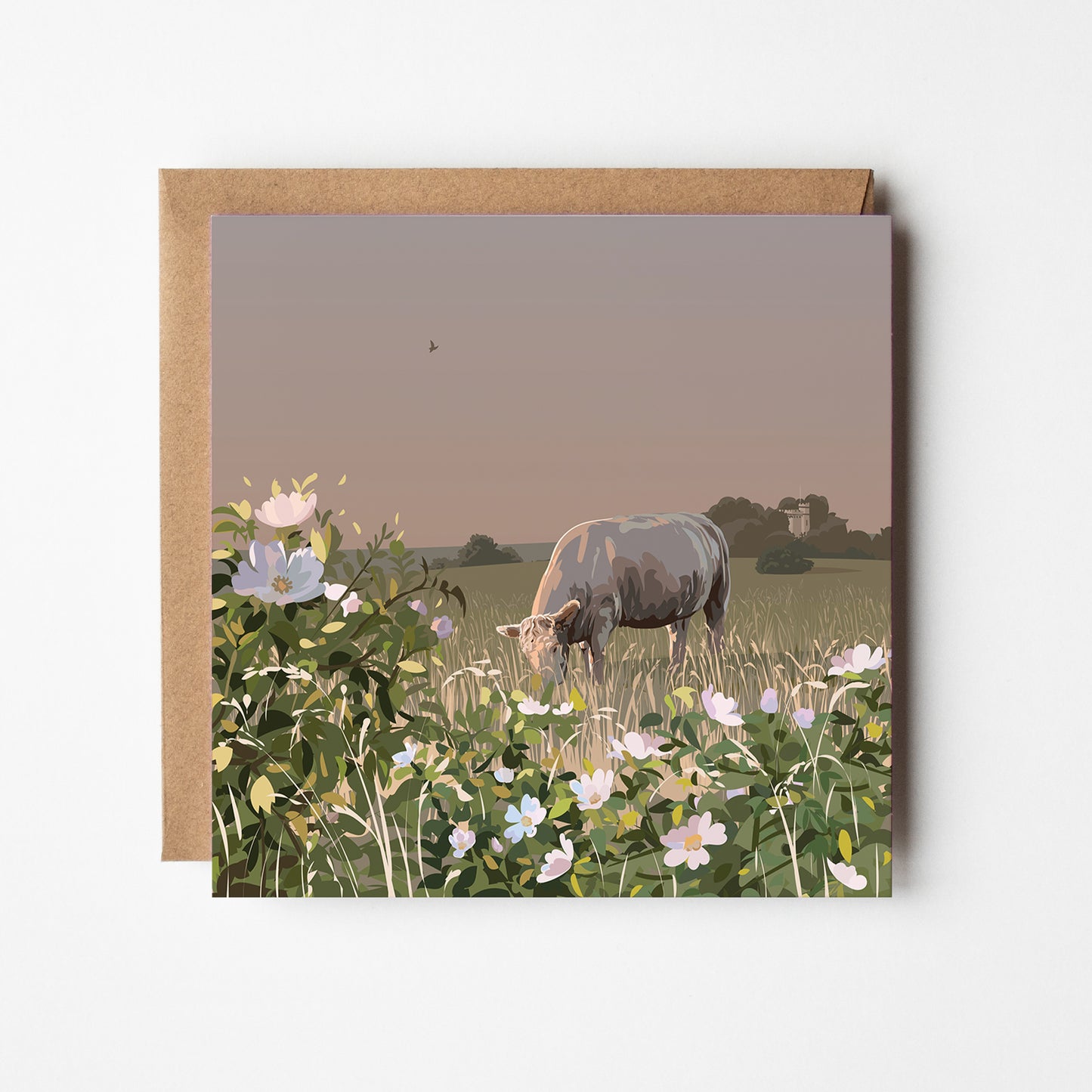 Cow and Roses Blank Card