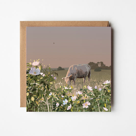 Cow and Roses Blank Card