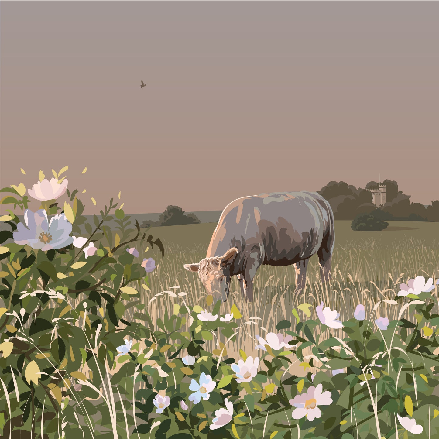 Cow and Roses Blank Card