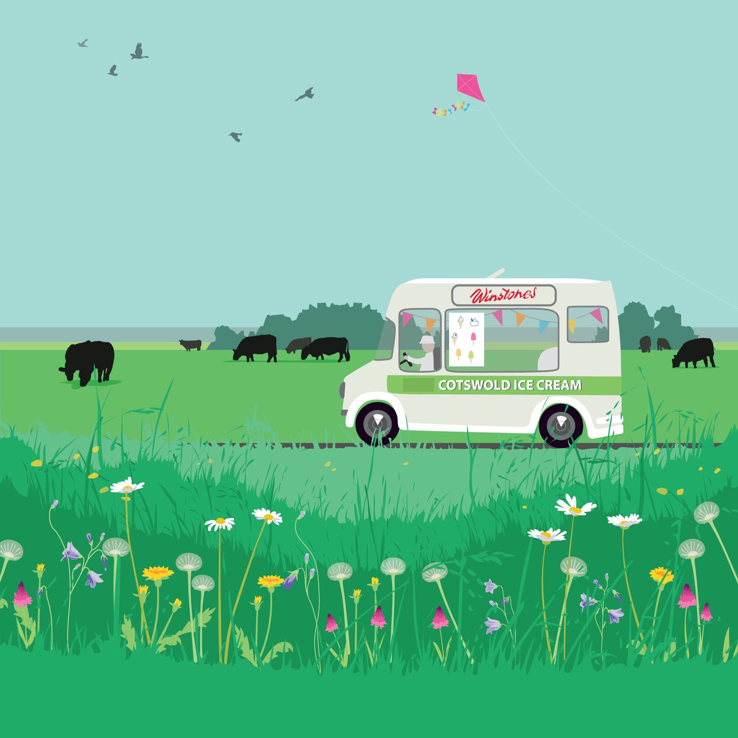 Ice Creams Van and Wild Flowers - Blank Card