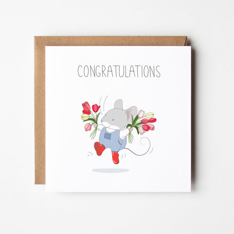 Congratulations Mouse with Tulips Card