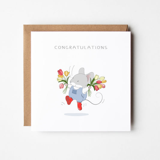 Congratulations Mouse with Tulips Card