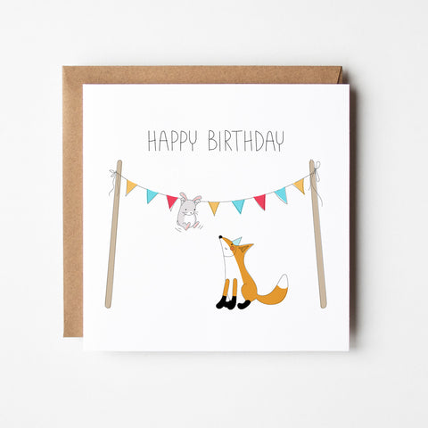 Fox and Rabbit Happy Birthday Card
