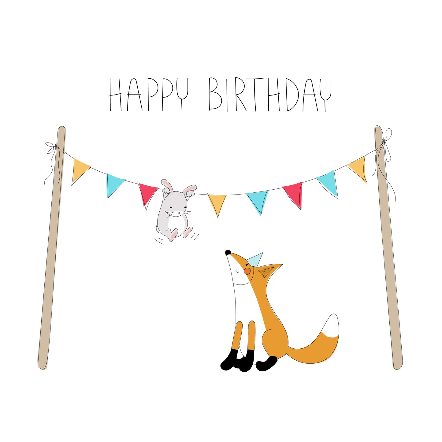 Fox and Rabbit Happy Birthday Card