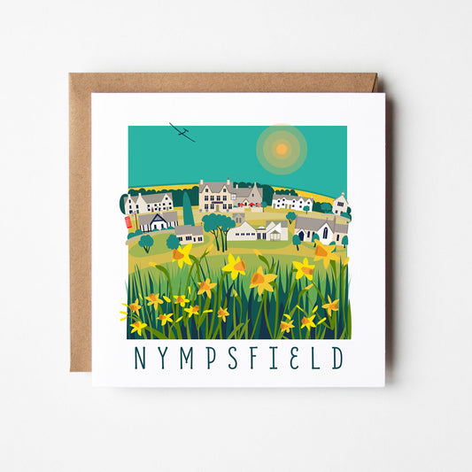 Nympsfield Community Pub Blank Card with Daffodils
