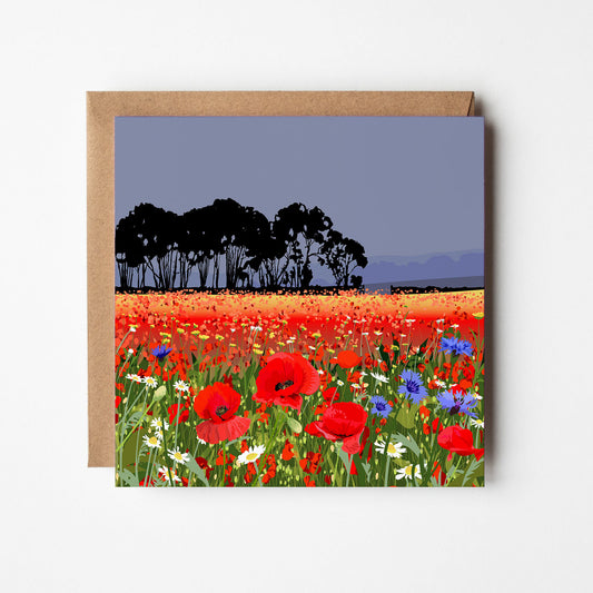 Poppies under a dark sky Blank Card
