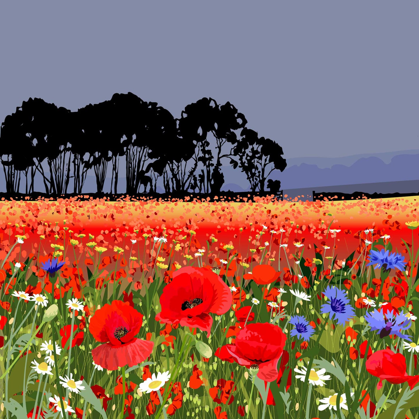 Poppies under a dark sky Blank Card