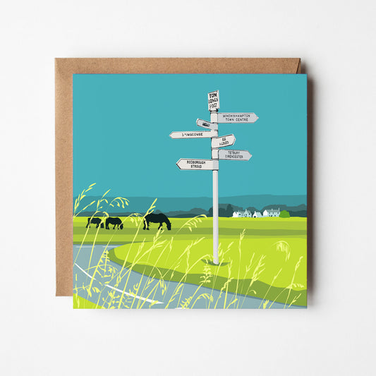 Tom Longs Post with Horses Blank Card