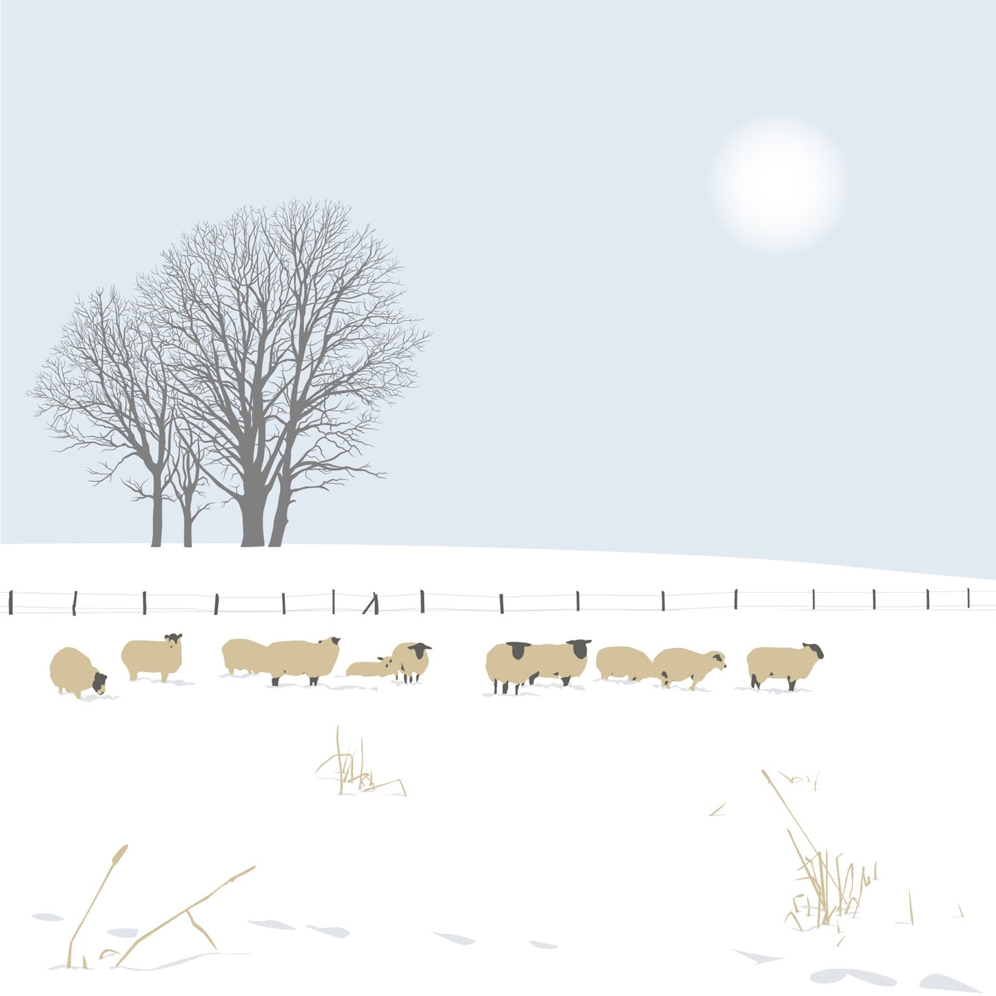 Sheep in Field near Bisley Snowy Blank Card