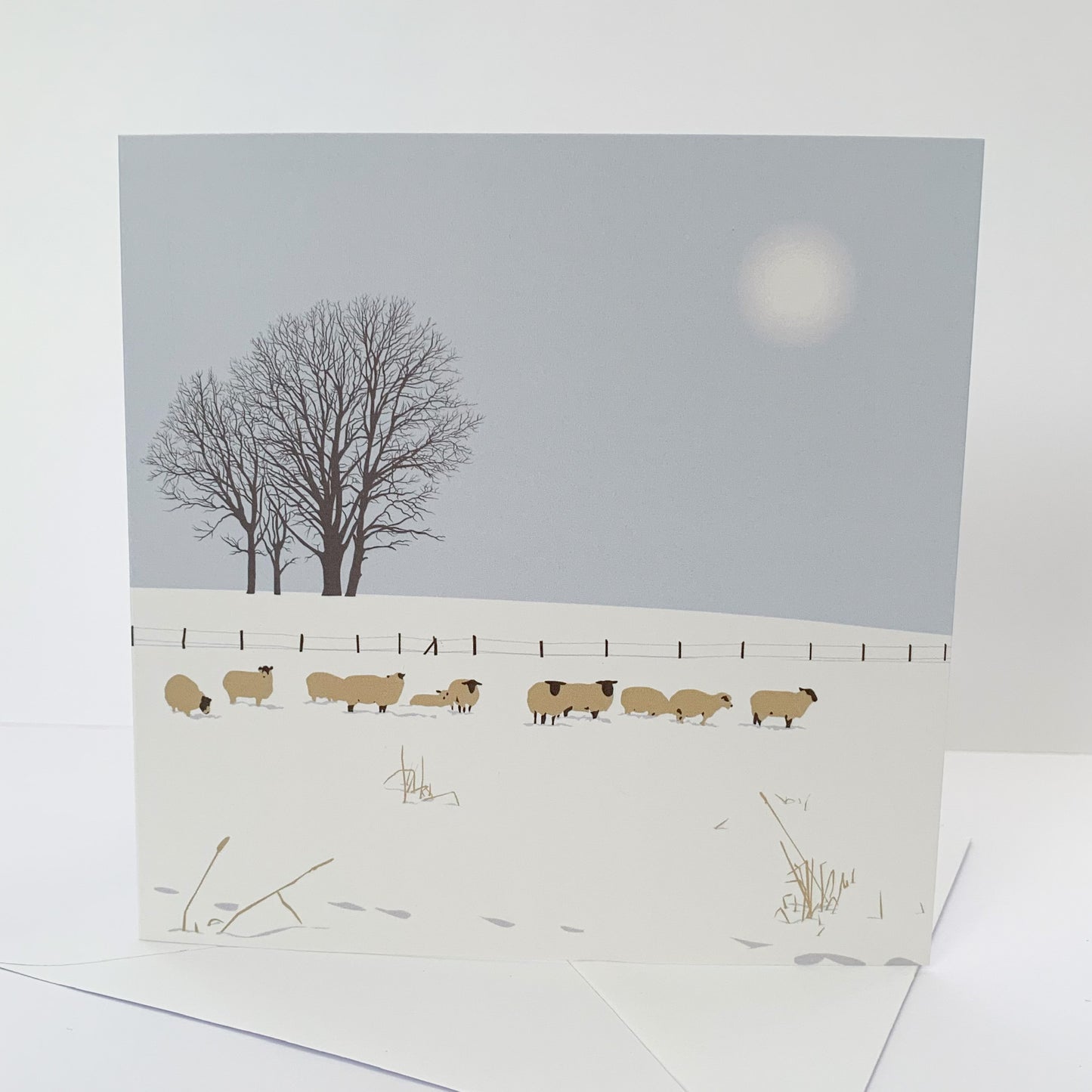 Sheep in Field near Bisley Snowy Blank Card