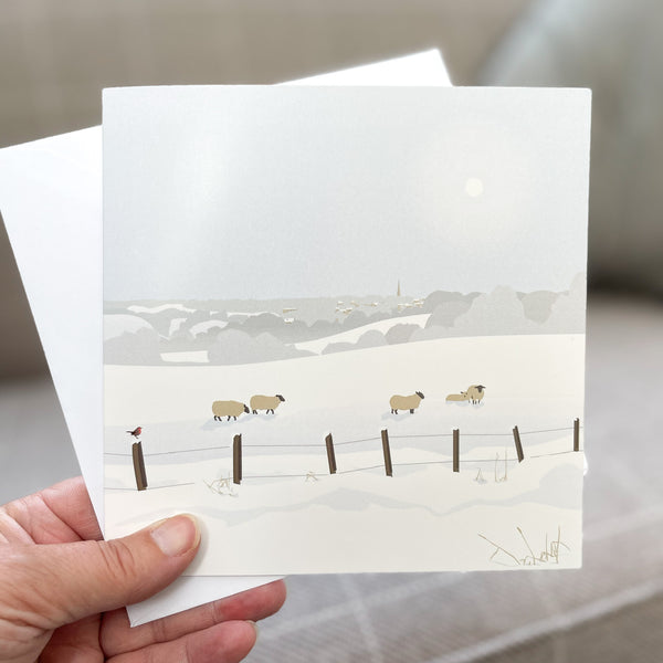 Sheep near Bisley Blank Christmas Card