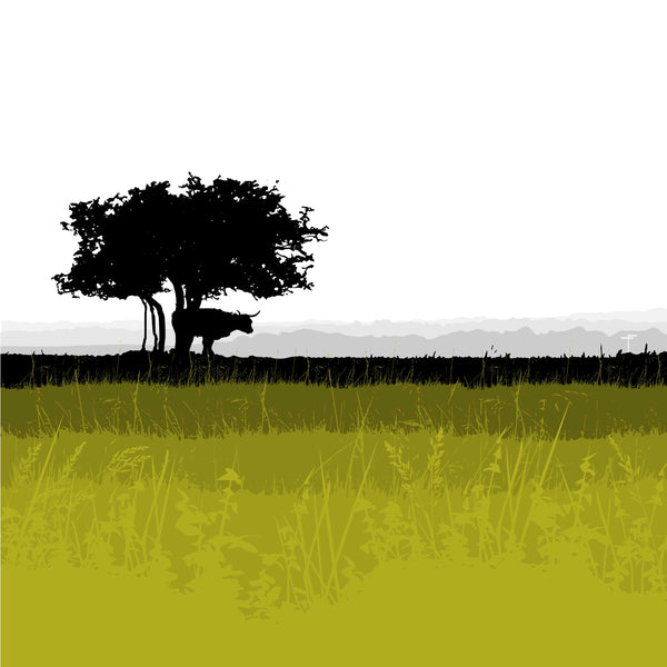 Highland & Tree - Green - Unframed Print