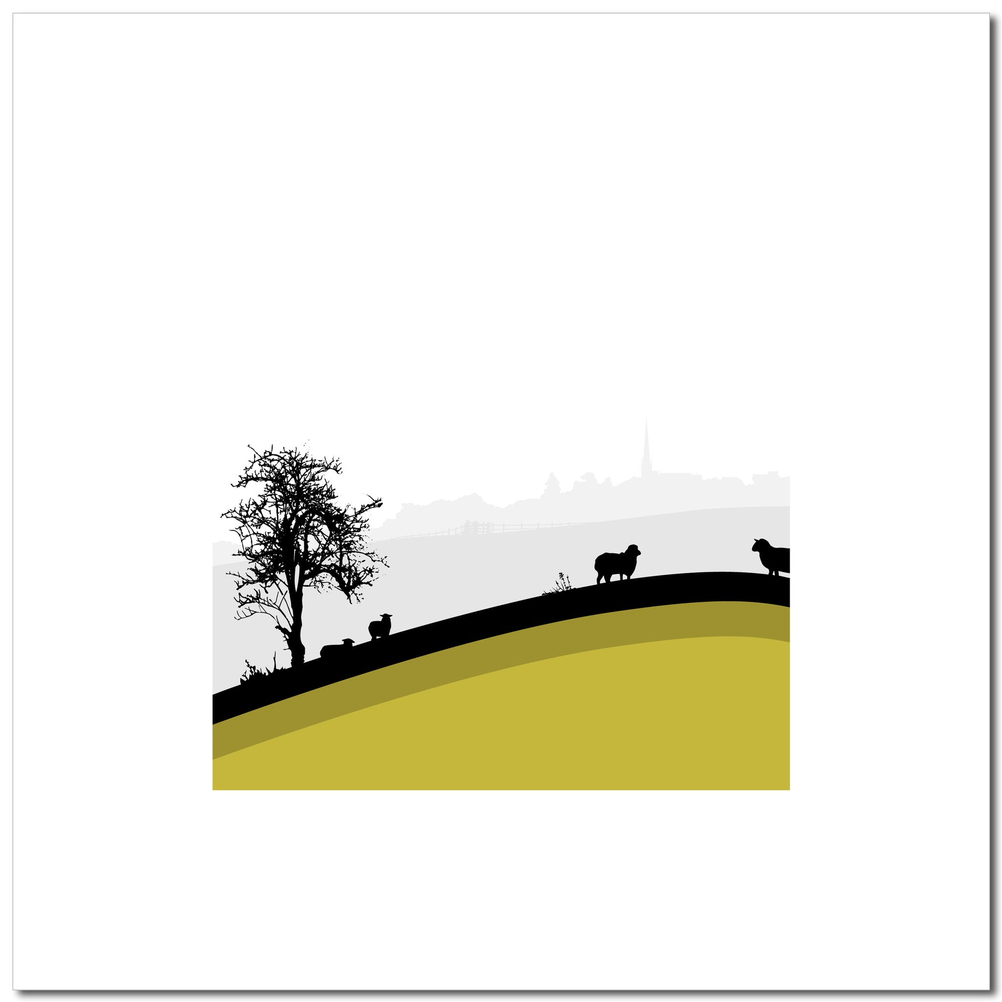 Tree and 4 Sheep - Green - 50 x 50cm - Unframed Print