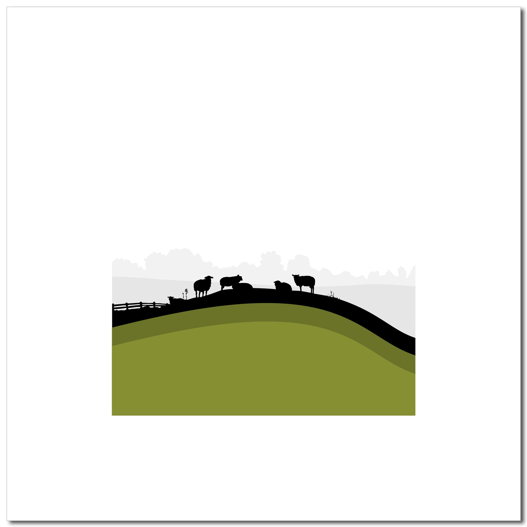 Sheep on the Hill - Green - Unframed Print
