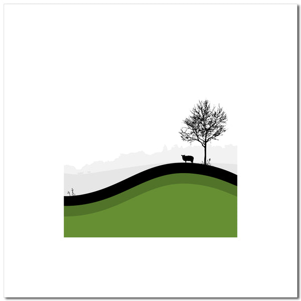 Sheep and Tree - Green - Unframed Print