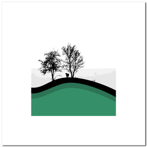 Sheep and 2 Trees - Green - Unframed Print