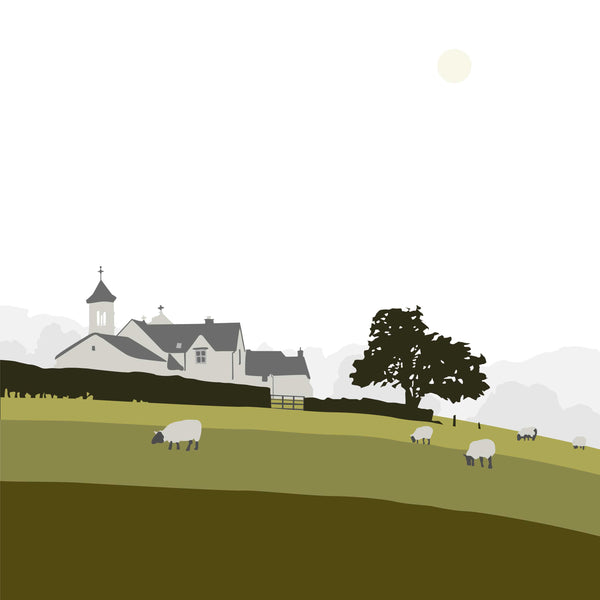 Church and Sheep - Green - Unframed Print