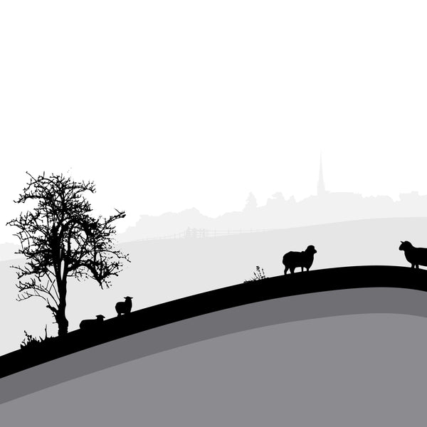 Sheep Hills 1 - Grey - Unframed Print