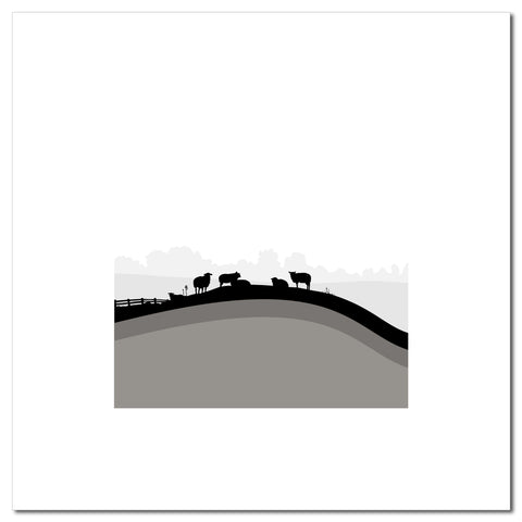Sheep on the Hill - Grey - Unframed Print