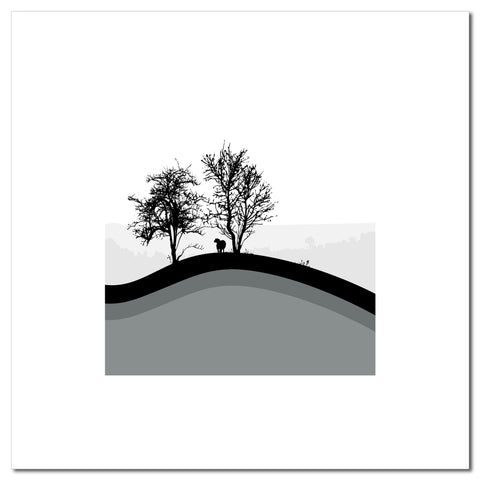 A Sheep and 2 Trees - Grey - Unframed Print