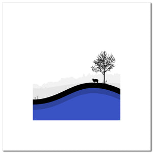 A Sheep and a Tree - Blue - Unframed Print