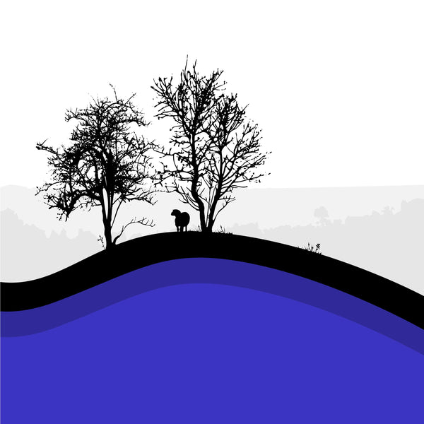 Sheep and 2 Trees - Blue - Unframed Print