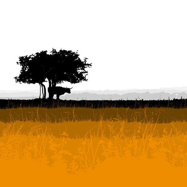 Highland & Tree - Orange - Unframed Print