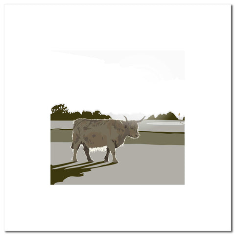 Highland on the Golf Course - Grey - Unframed Print