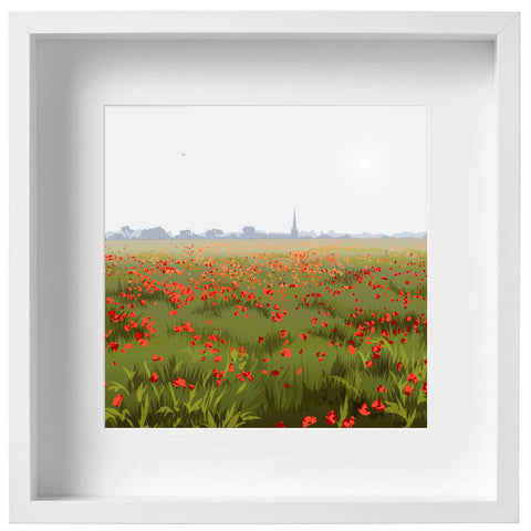 Tetbury from Tetbury Upton across a field of Poppies - Green - Kent & Co Framed Art Print by Nichola Kent