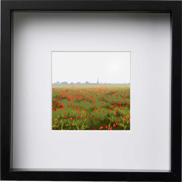 Tetbury from Tetbury Upton across a field of Poppies - Green - Kent & Co Framed Art Print by Nichola Kent