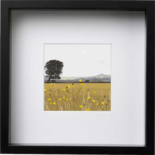 Rodborough View with the Lonely Tree, Gloucestershire - Ochre - Kent and Co Framed Art Print by Nichola Kent
