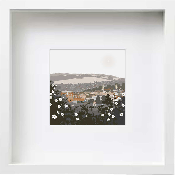 Stroud Town view with Railway, Subscription Rooms and a view to the Uplands - Kent & Co Framed Art Print by Nichola Kent