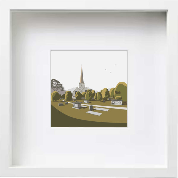 Painswick Church, Gloucestershire - Green - Kent&Co Framed Art Print by Nichola Kent