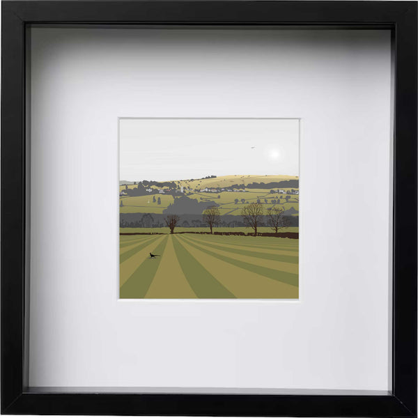 Selsley Common View from the meadows, Cainscross, Gloucestershire - Green - Kent & Co Framed Art Print by Nichola Kent
