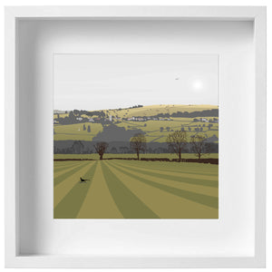 Selsley Common View from the meadows, Cainscross, Gloucestershire - Green - Kent & Co Framed Art Print by Nichola Kent