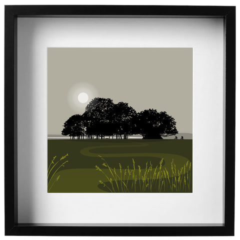 Rodborough Trees, a view from Rodborough Common to the River Severn - Dk Green - Kent & Co Framed Art Print by Nichola Kent