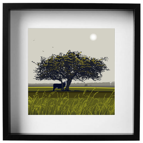 That Tree and Cow, Minchinhampton Common - Dk Green - Kent & Co Framed Art Print by Nichola Kent