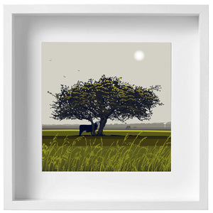 That Tree and Cow, Minchinhampton Common - Dk Green - Kent & Co Framed Art Print by Nichola Kent