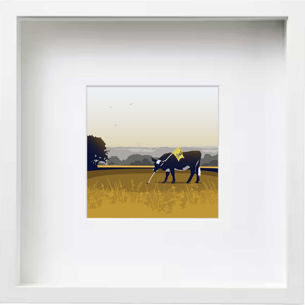Golf Cow at Sunset, Minchinhampton Common, Stroud - Kent and Co Framed Art Print by Nichola Kent