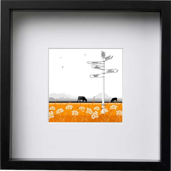 Tom Longs Post with wildflowers - Orange - Kent and Co Framed Art Print by Nichola Kent