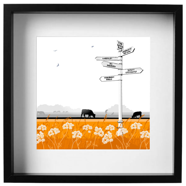Tom Longs Post with wildflowers - Orange - Kent and Co Framed Art Print by Nichola Kent