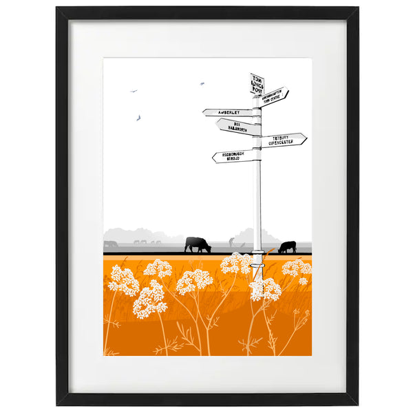 Tom Longs Post with wild flowers - Orange - A3 - Unframed Giclee Print by Nichola Kent